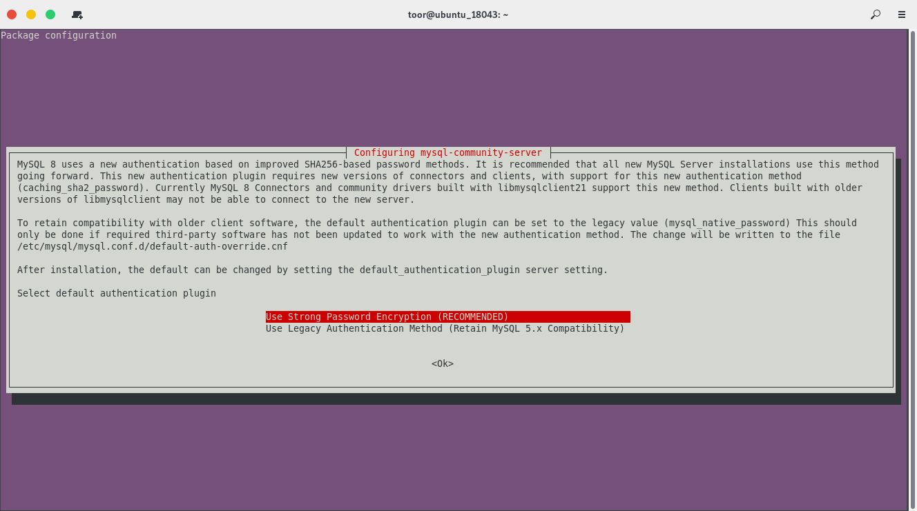 Ubuntu 18 04 my sql select authentication type